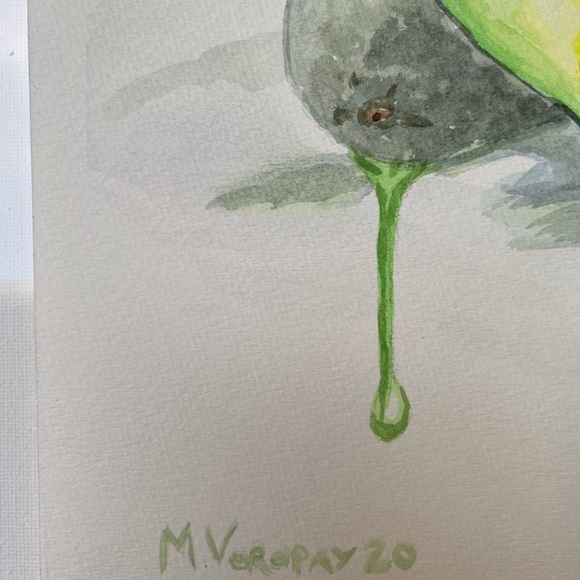 Avocado painting Food wall art fruit watercolor Original artwork 9 by 12 inches - Picture 3 of 11